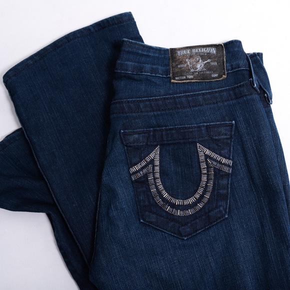 True Religion Tori Dark Wash Denim Embellished Jeans Pockets Size 27 x 30 - Picture 7 of 16